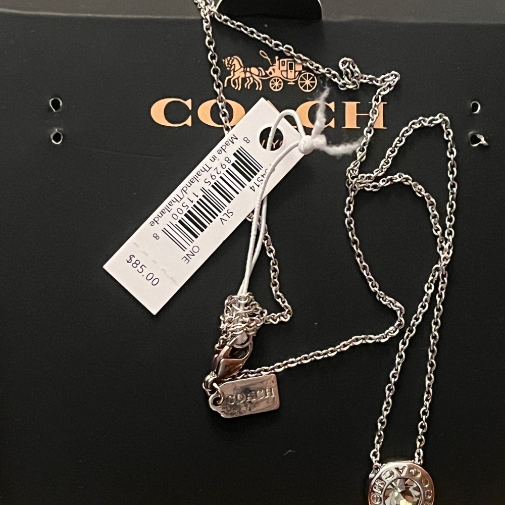 Coach Silver-Tone Round Logo Pendant Necklace - Picture 3 of 4